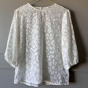 Express‎ Blouse Womens XS Jacquard Animal Print Sheer Puff Sleeve Top Elegant